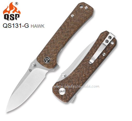 QSP Hawk Flipper Folding Knife, 14C28N Sandvik, Micarta Brown, QS131-G